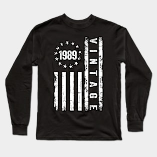 35 Years Old Gifts Vintage 1989 American Flag 35th Birthday Long Sleeve T-Shirt